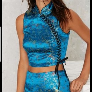 ISO Nasty gal blue Jacquard satin top